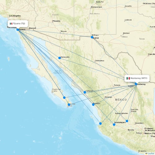 VivaAerobus flights between Monterrey and Tijuana