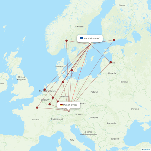 Lufthansa flights between Munich and Stockholm