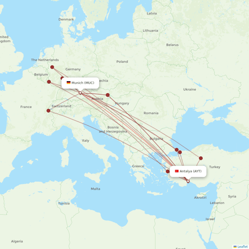 Corendon Airlines flights between Munich and Antalya