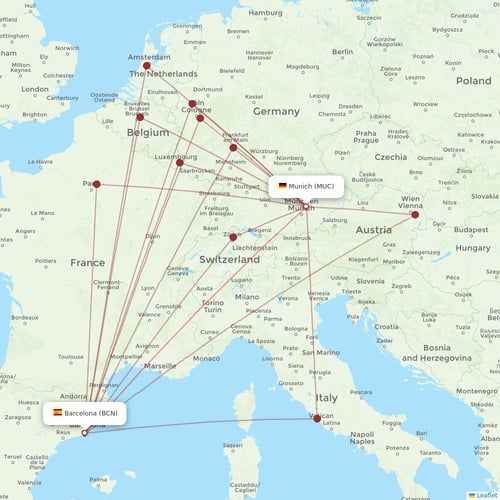 Lufthansa flights between Munich and Barcelona