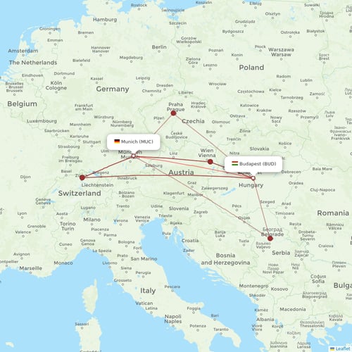Lufthansa flights between Munich and Budapest