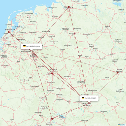Lufthansa flights between Munich and Dusseldorf