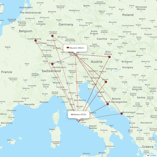 Lufthansa flights between Munich and Rome