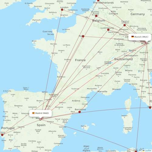 Air Europa flights between Munich and Madrid