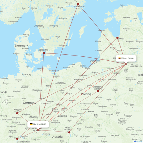 Air Baltic flights between Munich and Vilnius