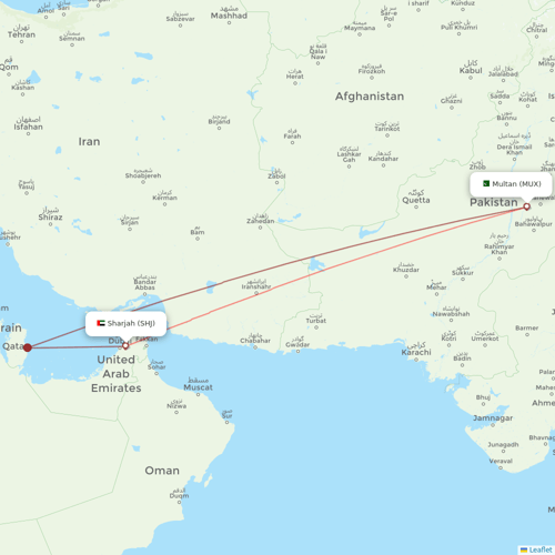 Airblue flights between Multan and Sharjah