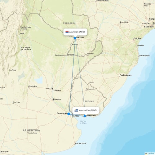 Silk Way Airlines flights between Montevideo and Asuncion