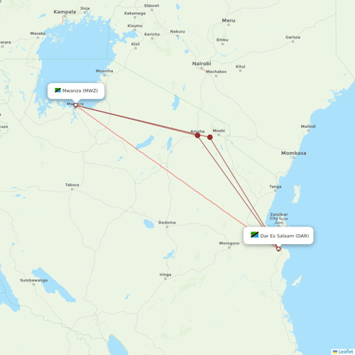 Precision Air flights between Mwanza and Dar Es Salaam