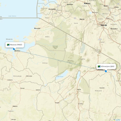 HOP!-REGIONAL flights between Mwanza and Kilimanjaro