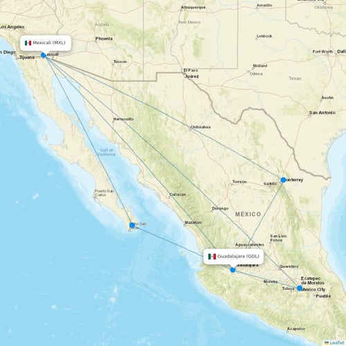 Volaris flights between Mexicali and Guadalajara