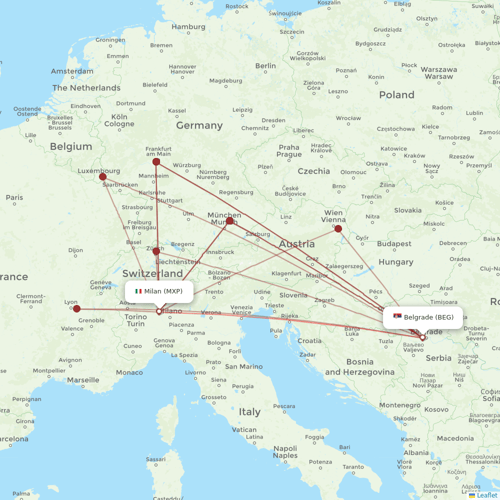 Air Serbia flights between Milan and Belgrade