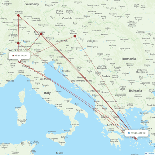 Neos flights between Milan and Mykonos