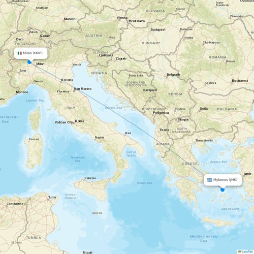 Neos flights between Milan and Mykonos