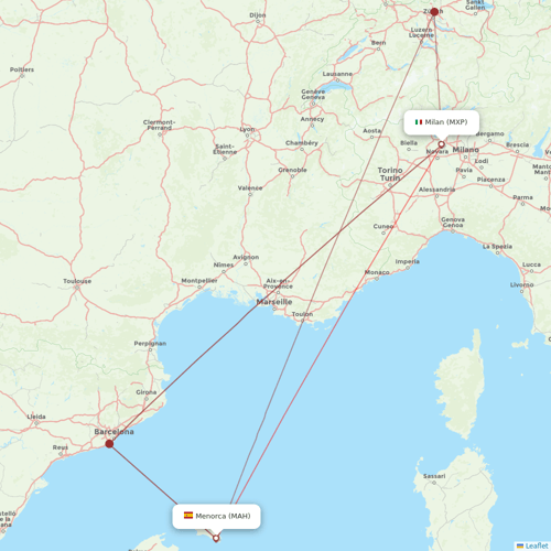 Neos flights between Milan and Menorca