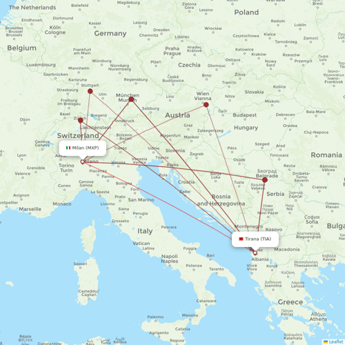 Wizz Air flights between Milan and Tirana