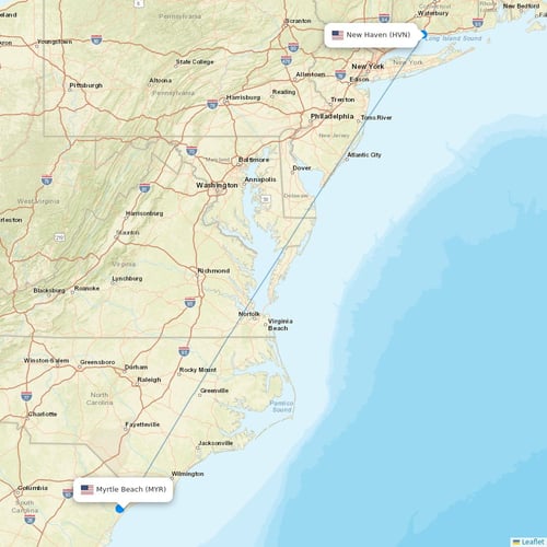 Xtra Airways flights between Myrtle Beach and New Haven