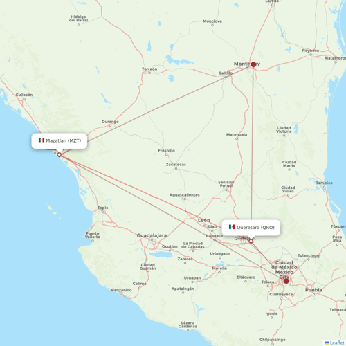 TAR Aerolineas flights between Mazatlan and Queretaro