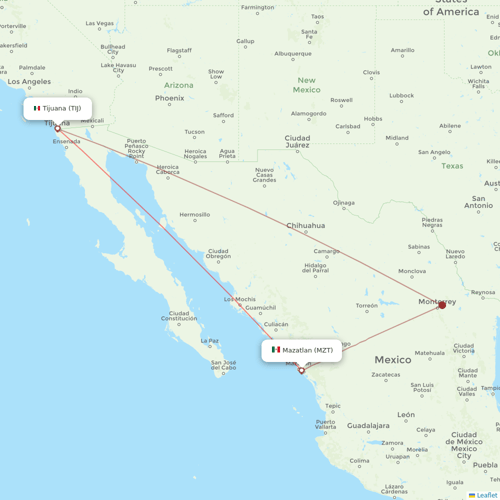 Volaris flights between Mazatlan and Tijuana