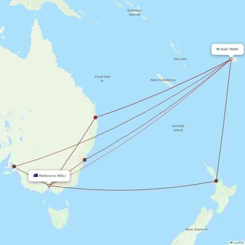 Fiji Airways flights between Nadi and Melbourne