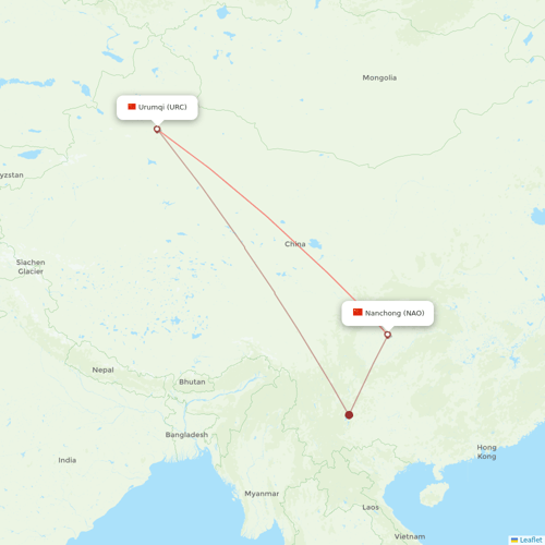 Urumqi Airlines flights between Nanchong and Urumqi