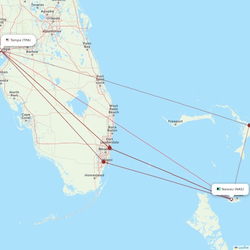 Silver Airways flights between Nassau and Tampa