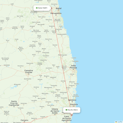 Azul flights between Natal and Recife