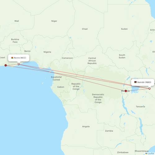 Kenya Airways flights between Nairobi and Accra