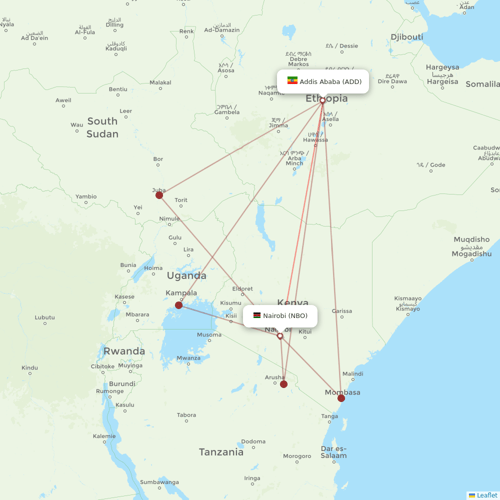 Kenya Airways flights between Nairobi and Addis Ababa