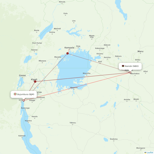 Kenya Airways flights between Nairobi and Bujumbura