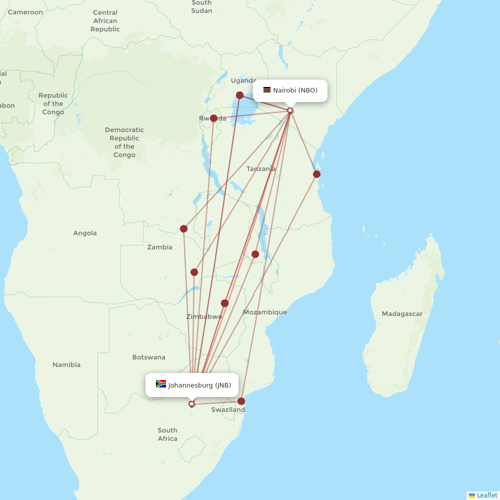 Kenya Airways flights between Nairobi and Johannesburg