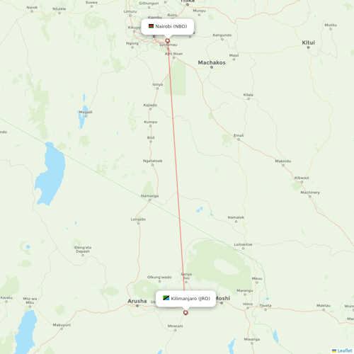 Precision Air flights between Nairobi and Kilimanjaro