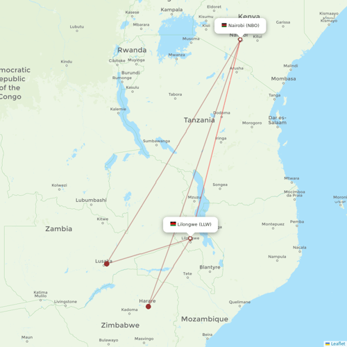 Kenya Airways flights between Nairobi and Lilongwe