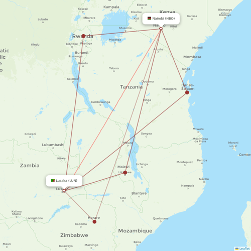 Kenya Airways flights between Nairobi and Lusaka