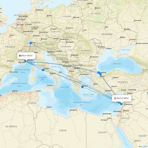 Middle East Airlines flights between Nice and Beirut