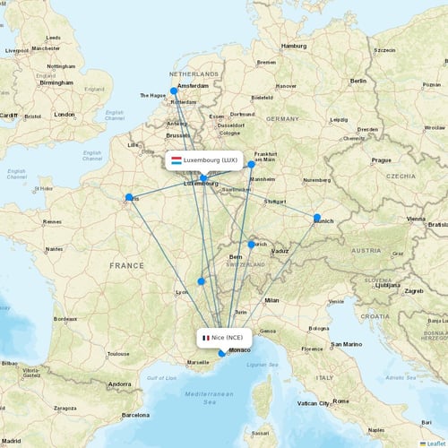 Luxair flights between Nice and Luxembourg