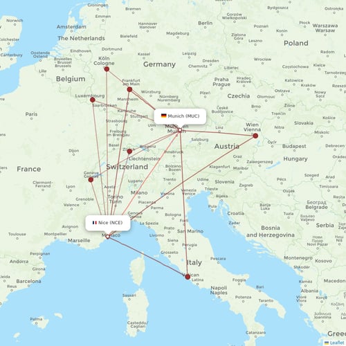 Lufthansa flights between Nice and Munich