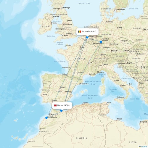 Air Arabia Maroc flights between Nador and Brussels