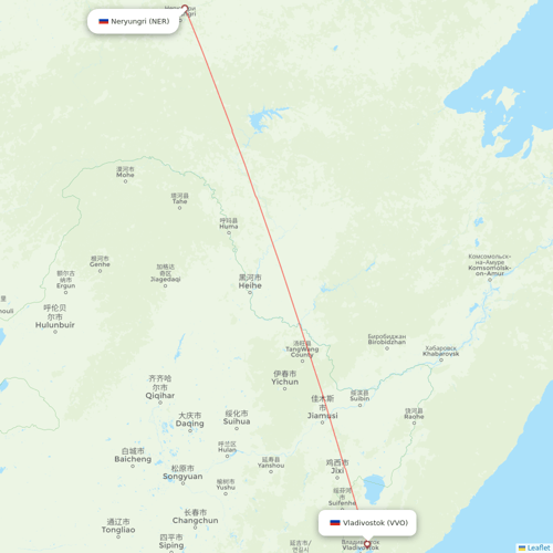 IrAero flights between Neryungri and Vladivostok