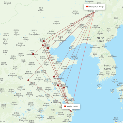 Spring Airlines flights between Ningbo and Changchun