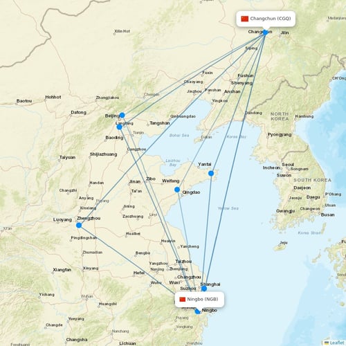 Spring Airlines flights between Ningbo and Changchun