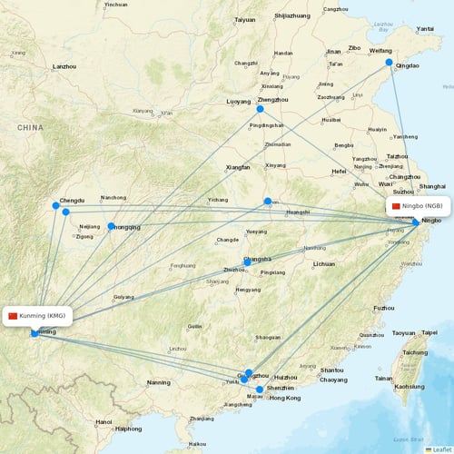 Ruili Airlines flights between Ningbo and Kunming