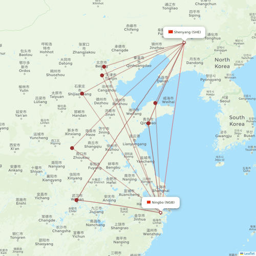 Spring Airlines flights between Ningbo and Shenyang