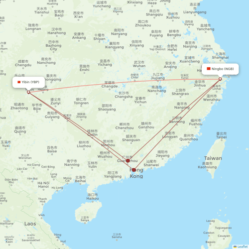 Colorful GuiZhou Airlines flights between Ningbo and Yibin