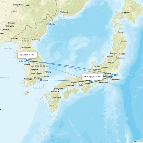 Peach Aviation flights between Nagoya and Seoul