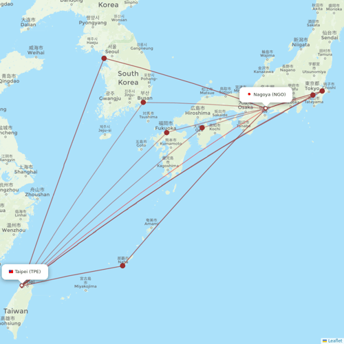 Starlux Airlines flights between Nagoya and Taipei