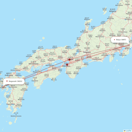 Jetstar Japan flights between Nagasaki and Tokyo