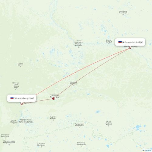 RusLine (Duplicate) flights between Nizhnevartovsk and Yekaterinburg