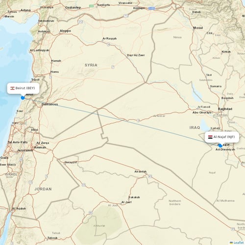 Iraqi Airways flights between Al-Najaf and Beirut