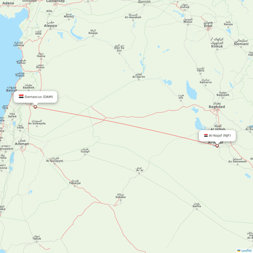 Fly Baghdad flights between Al-Najaf and Damascus