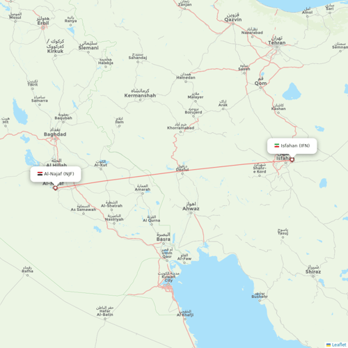 Iraqi Airways flights between Al-Najaf and Isfahan